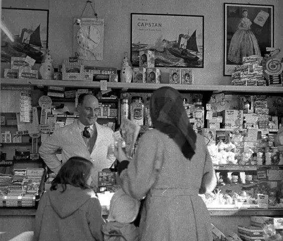 black and white photo of penny candy store (Old Chicago neighborhood)