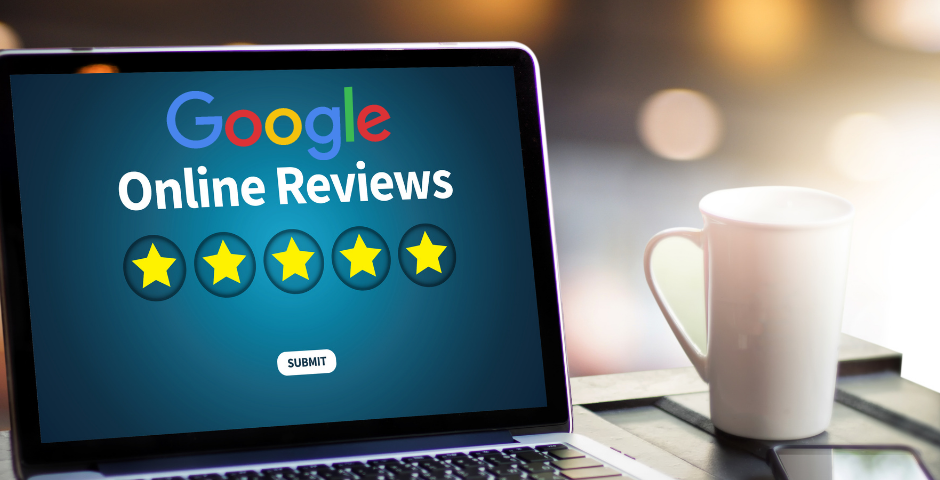 Computer with Google Online Reviews type with five stars below