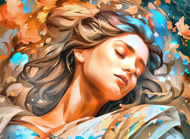 Lady asleep by Amy Potter using NightCafe AI and Paint Shop Pro.