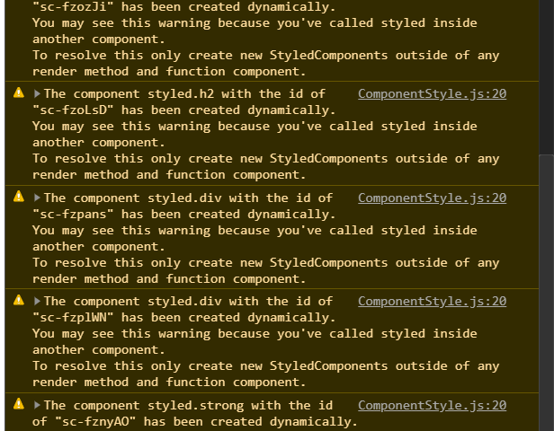 You may see this warning because you’ve called styled inside another component.