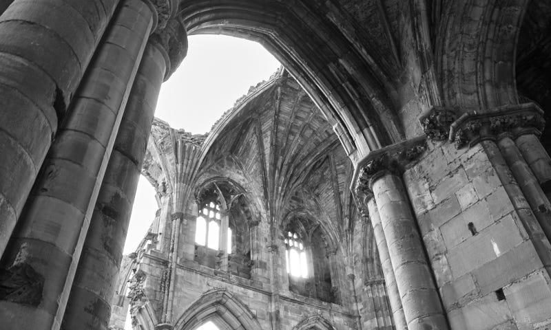 The beginning of the pilgrimage, Melrose Abbey, Scotland