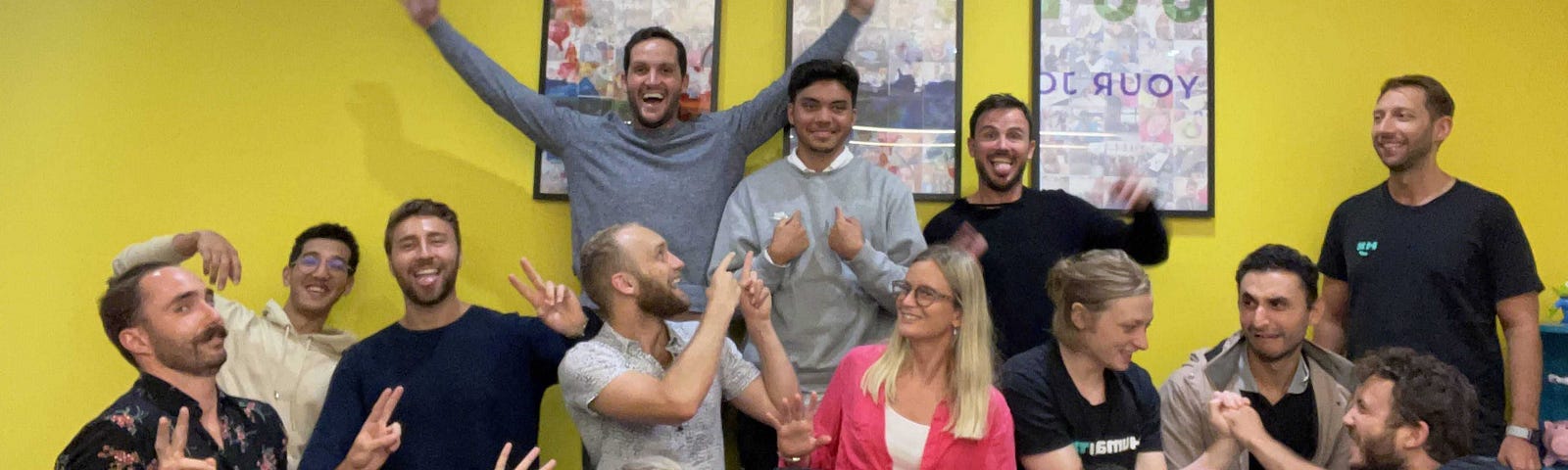 Humanitix team photo with Tyrese Carr at top, centre — with everyone looking very excited!