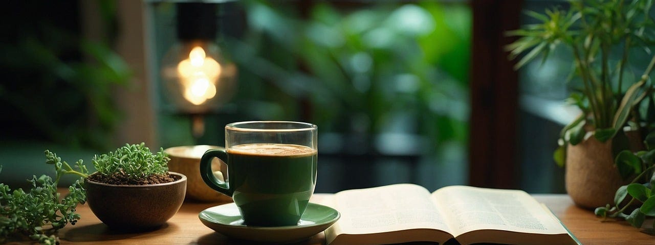 coffe cup with open notebook