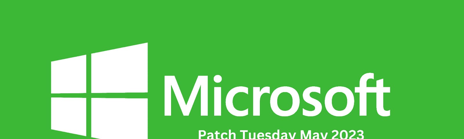 Microsoft logo with Patch tuesday May 2023 wording on a green background