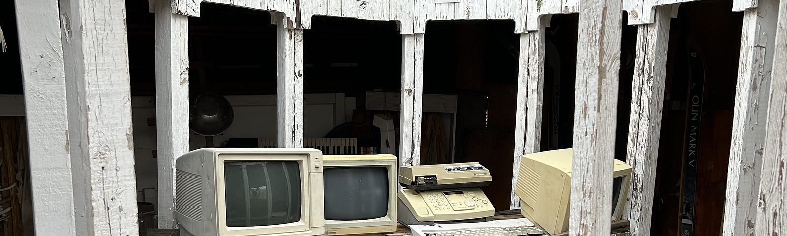 Old broken computers in ruins