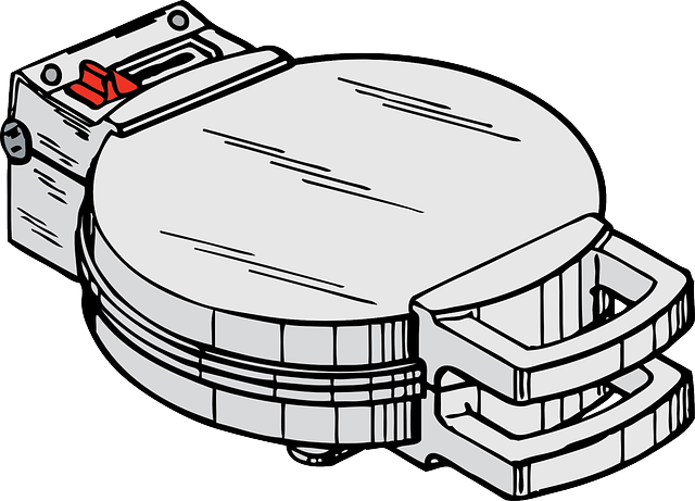 Cartoon drawing of a white waffle iron with a red switch
