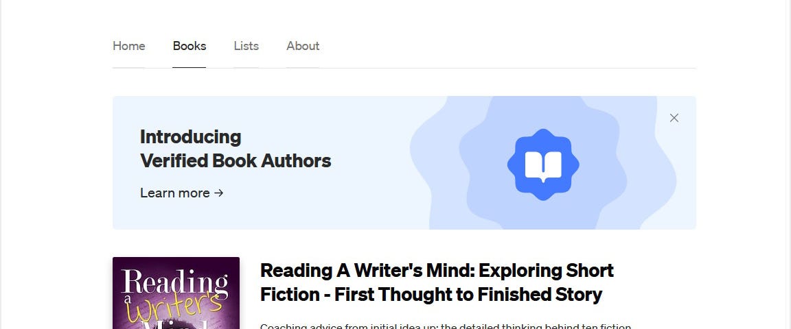 A screenshot of Linda Acaster’s Medium profile page showing book badge information.