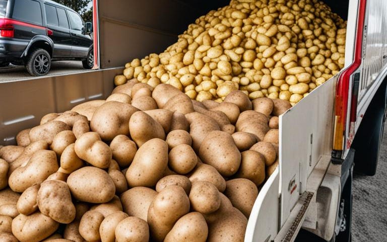 A truck loaded with potatoes