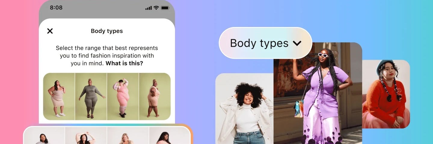 Graphic showcasing Pinterest’s body type ranges tool