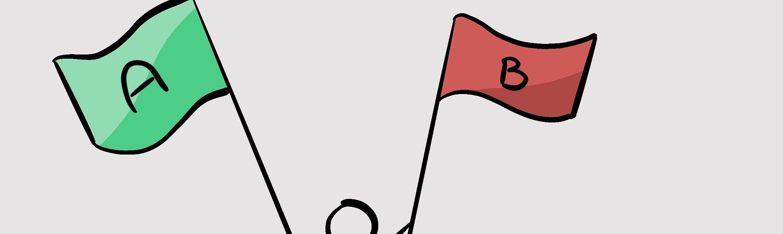 Stick figure holding up a green and red flag with an A and a B written on them