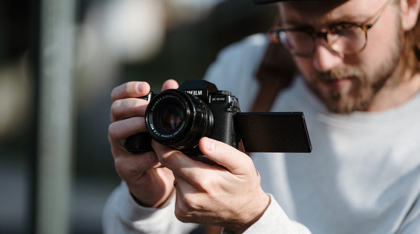 Man filming with FUJIFILM X-S10