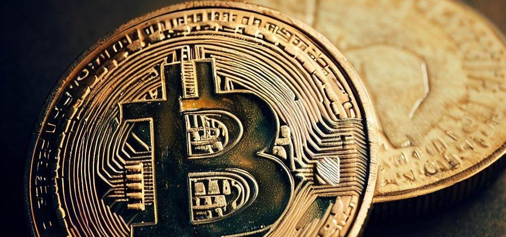 Bitcoin beside an old gold coin
