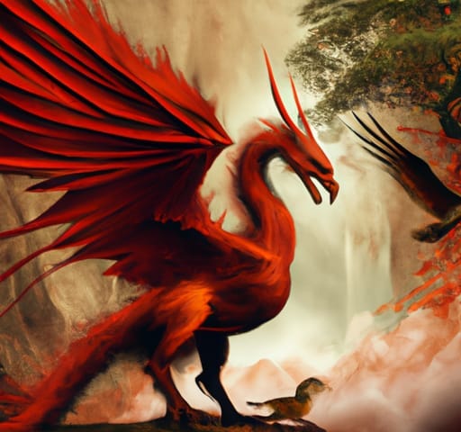 A red dragon in some atmospheric environment.