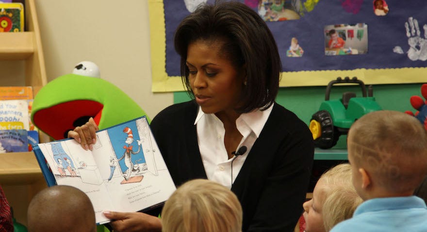 Michelle Obama reads to children at Fort Bragg in 2009