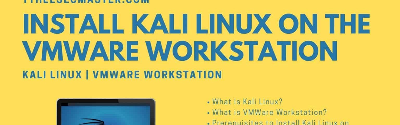 kali linux logo on the laptop on a yellow background with post titles.