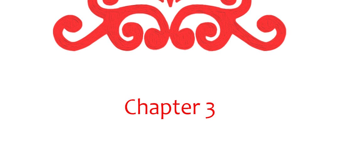 Red swirls either side of writing saying ‘Chapter 3’