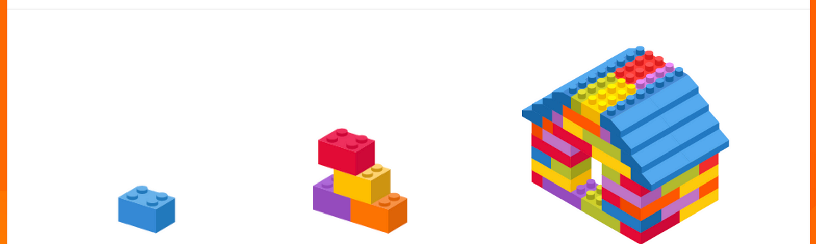 Slide mostrando uma pecinha de lego, com indicativo de que ela é um token. Ao lado, quatro pecinhas juntas, indicando que isso é um componente. Por fim, uma casinha inteira de Lego, indicando que ela é a solução completa (site, página de um produto ou funcionalidade).
