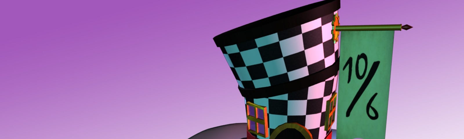 artist rendering of a mad hatter hat, in black and white checkers