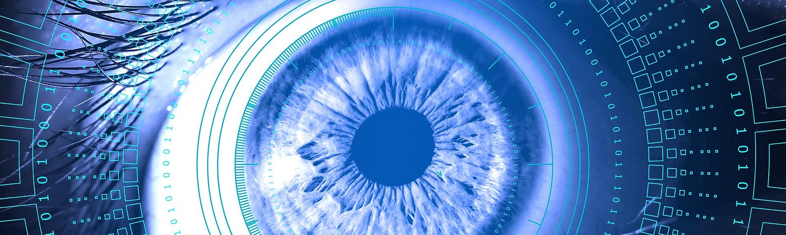 Image of an eye with lens settings around it.