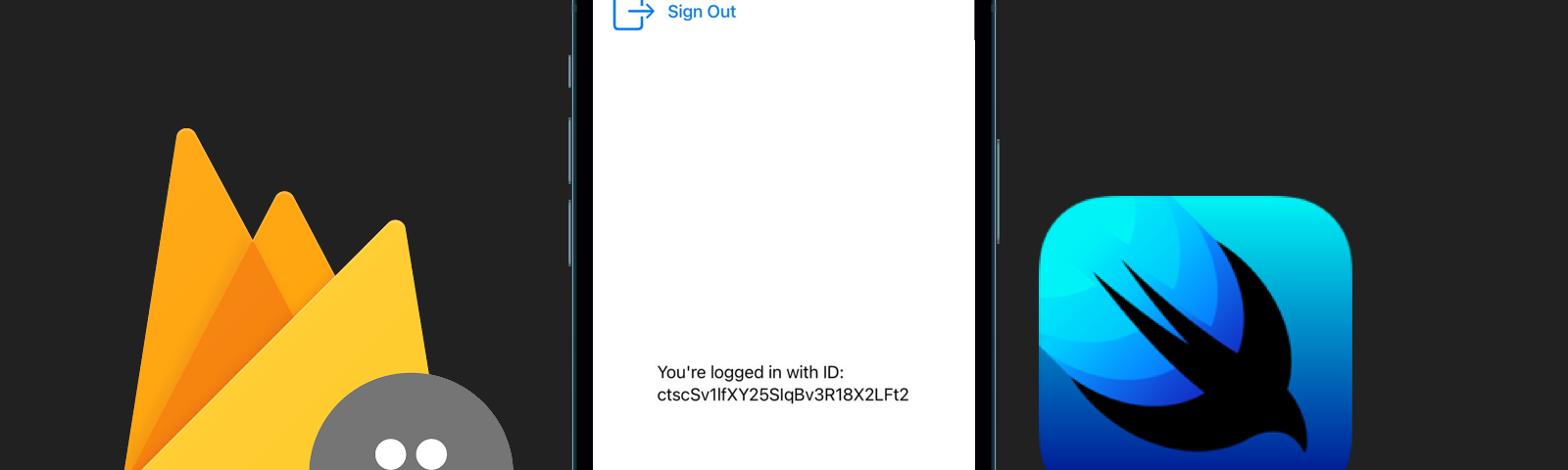Firebase and SwiftUI logo with an iPhone screenshot