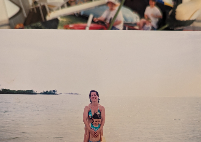 A picture of my mother and I at the beach when I was a little kid — probably about 5 or 6