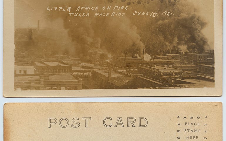 Little Africa on Fire Tulsa Race Riot, June 1st, 1921 (14391817512). Photo Courtesy of Wikimedia Commons
