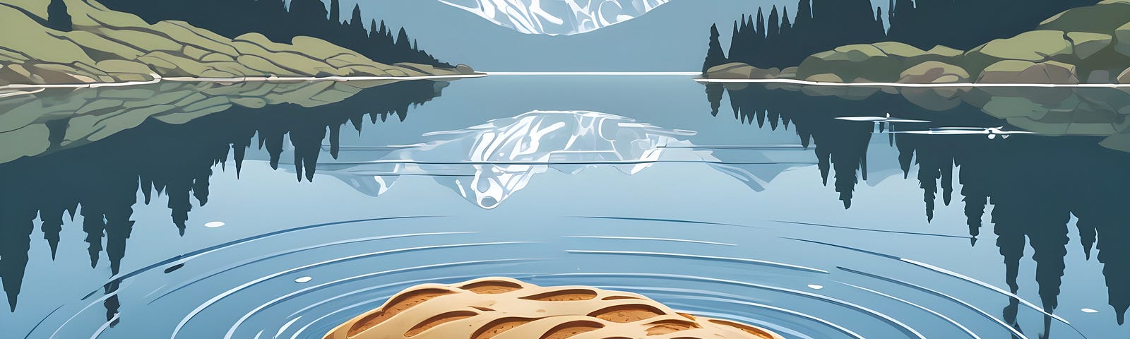Bread floating on a mountain lake