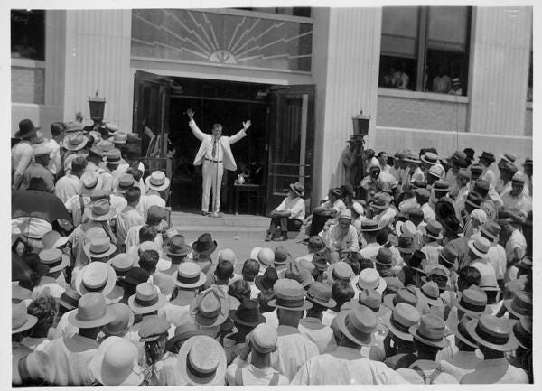 U.S. Senator Huey Long from Louisiana campaigning for an Arkansas Senate candidate in 1932