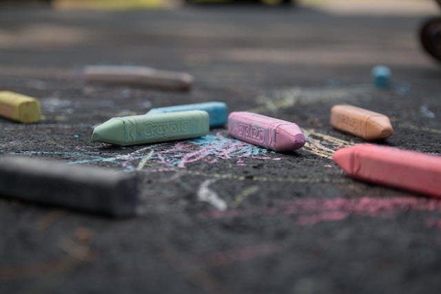 Pieces of chalk on the street.