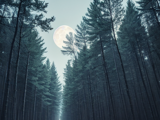 A road through tall pine trees