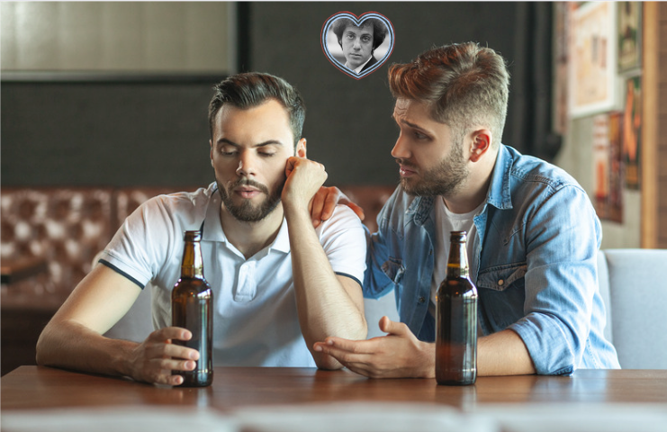 Two guys sitting in a bar riffing on Billy Joel, trying to pass the Reverse Bechdel test.