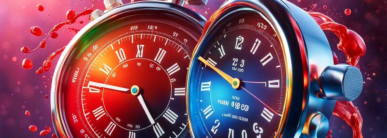 Two stopwatches with various dials