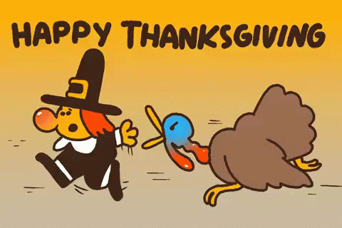 a turkey chasing a pilgrim cartoon