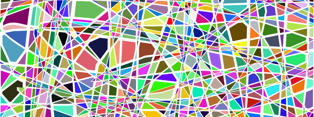 An illustration of a stained glass window with greens, blues, purples, pinks, oranges and yellows.