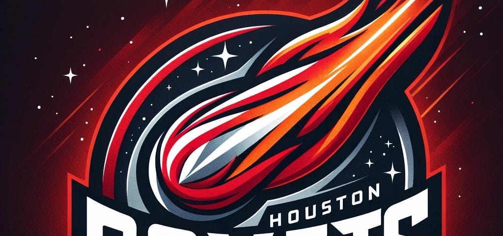 a logo of the fictional Houston Comets team with a red and white comet traveling through space with stars in the background