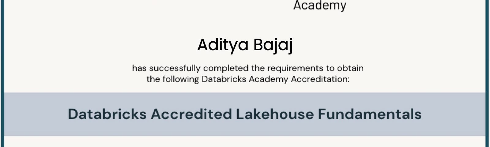 Databricks Academy — Lakehouse Fundamentals — Certificate