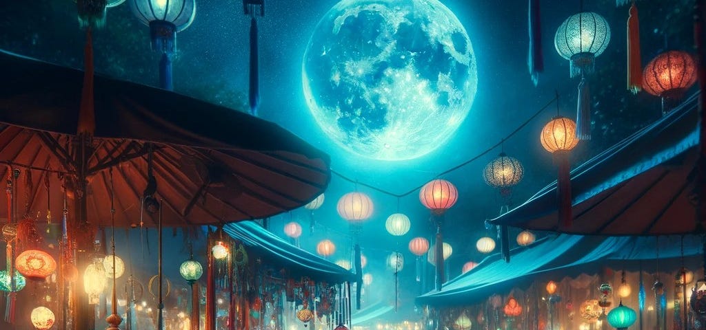The enchanting and slightly eerie Midnight Market under a blue moon.