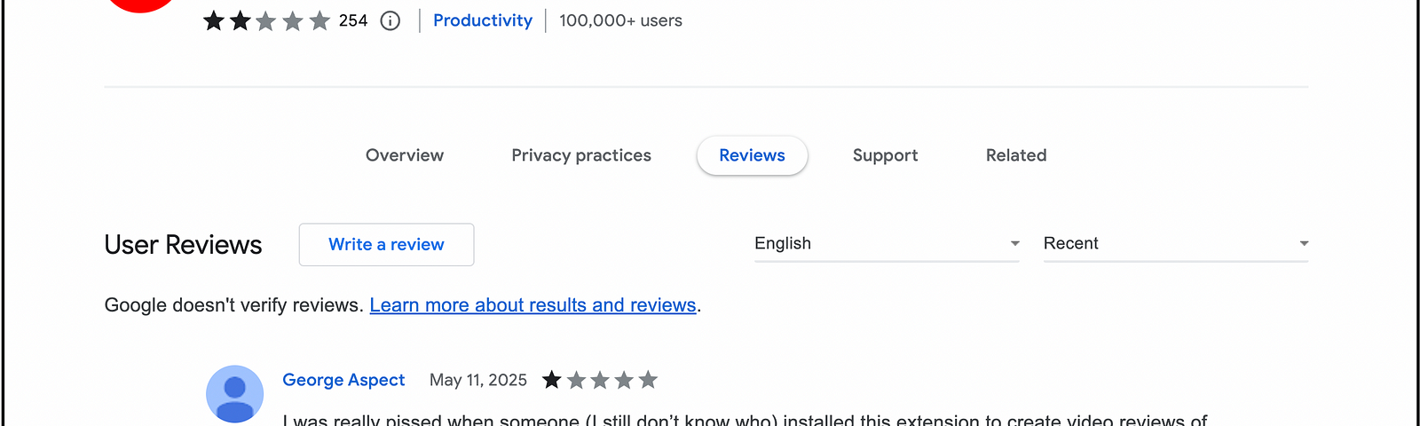 Google Chrome Web Store entry for the (design fictional) Rotten Tomatoes Meeting Reviews extension.