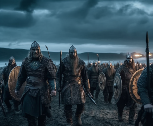 viking raiders storming a beach