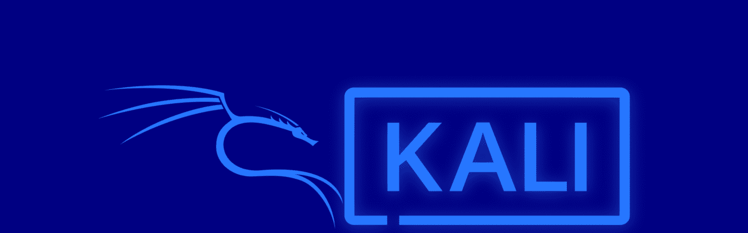 Blur colored Kali Linux logo on a dark colored blue background.