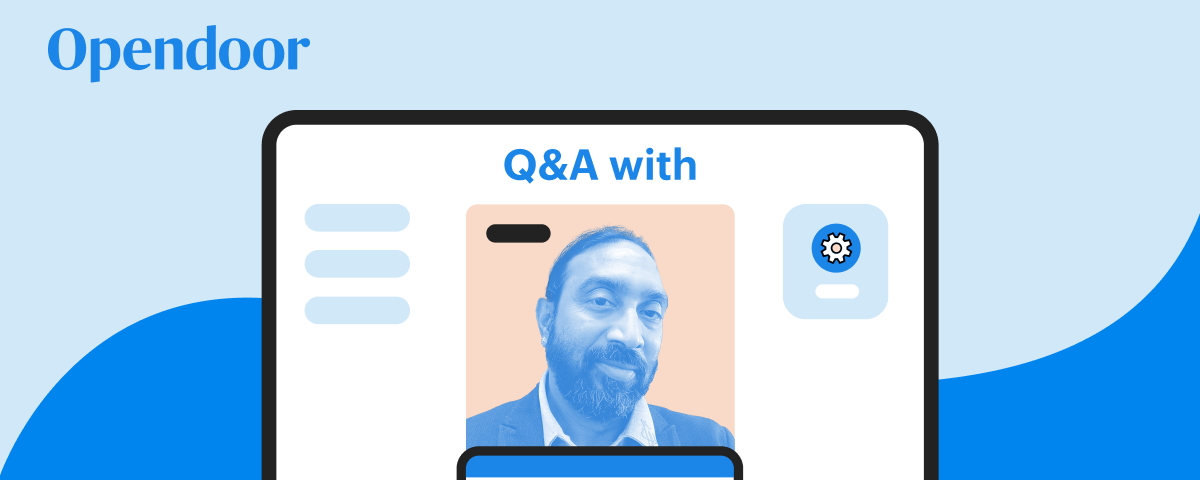 an image that resembles an Opendoor company badge that says “Q&A with Venkata Machavarapu: India Country Head”
