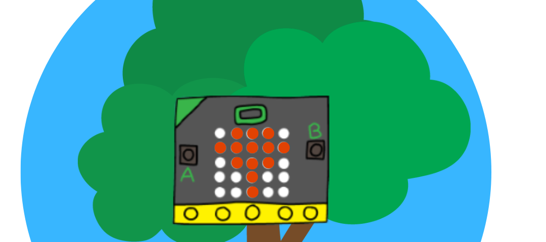 A Microbit placed on a tree for the project Save the Trees.