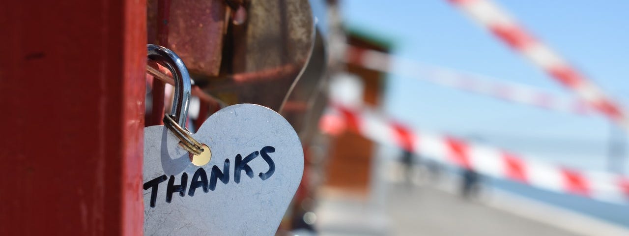 Heart-shaped tag that says Thanks