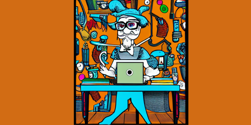 Cartoon hipster on a laptop — How To Make $5,000 a Month With a Simple, 5-Page Website