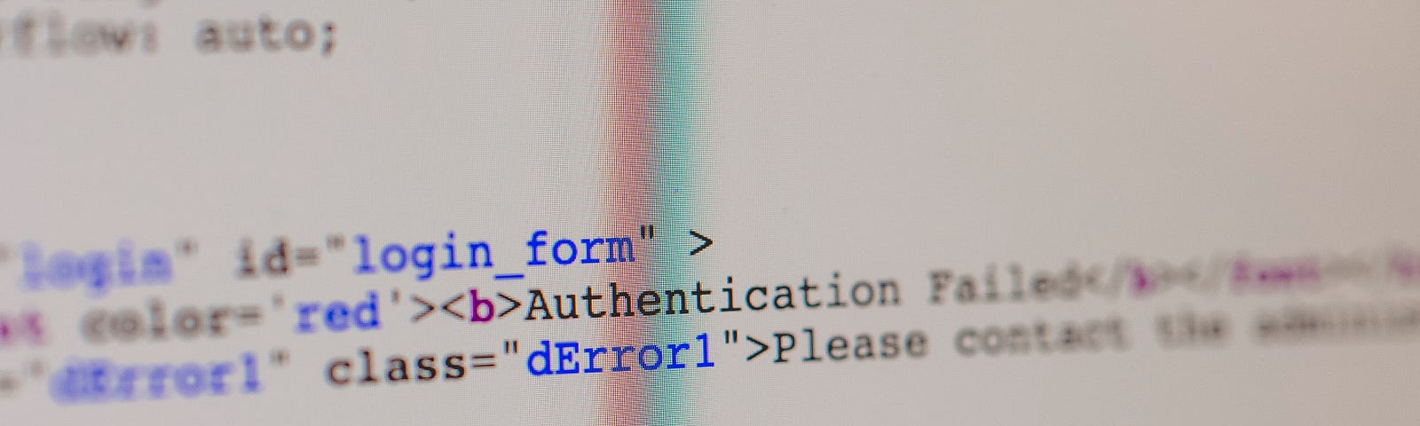 Code on a white monitor showing how an authentication error is handled in software
