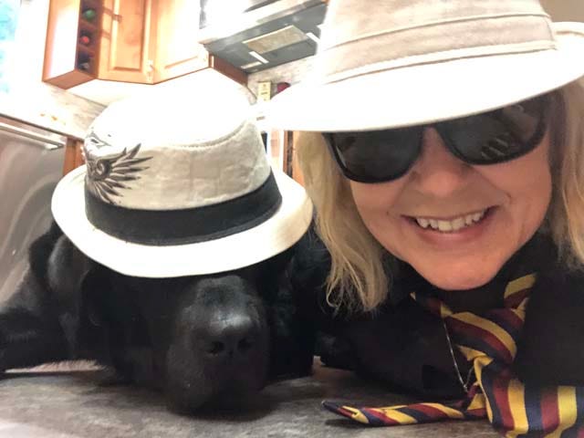 photo of dog and me wearing hats