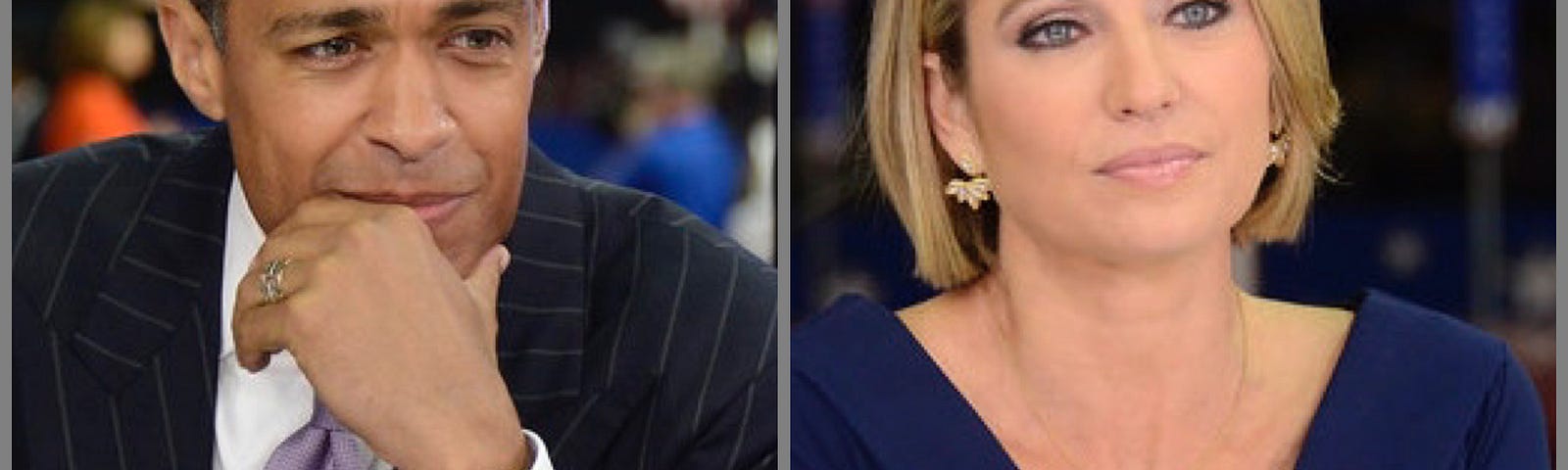 Good Morning America’s T. H. Holmes (L) with co-host Amy Robach (R) during ABC’s 2016 presidential election.