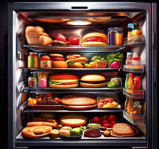 A refrigerator full of fattening food