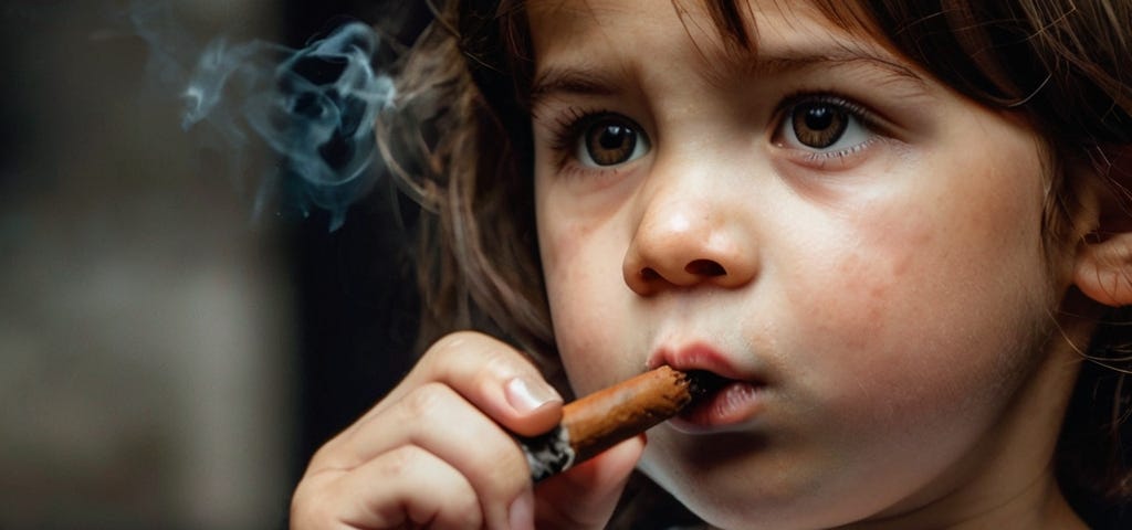 A female toddler smoking a Cigar