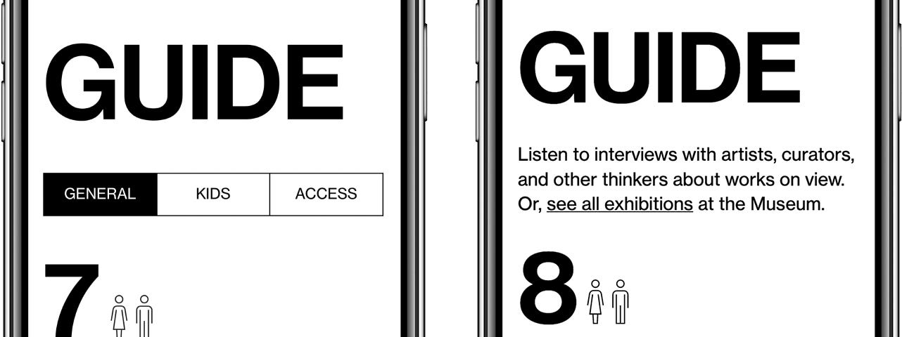 Two phones side by side showing the Whitney Mobile Guide